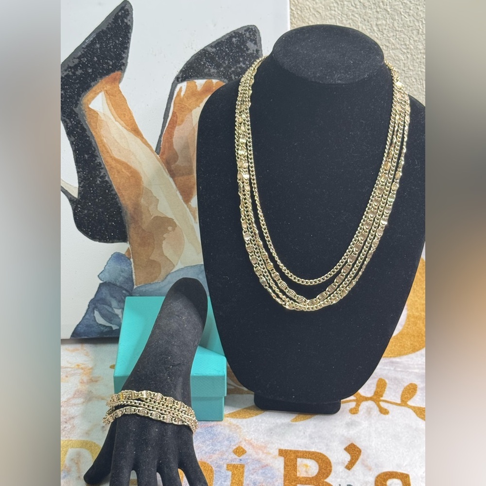 Sarah Coventry Multi-Gold Chain Necklace and Bracelet Set